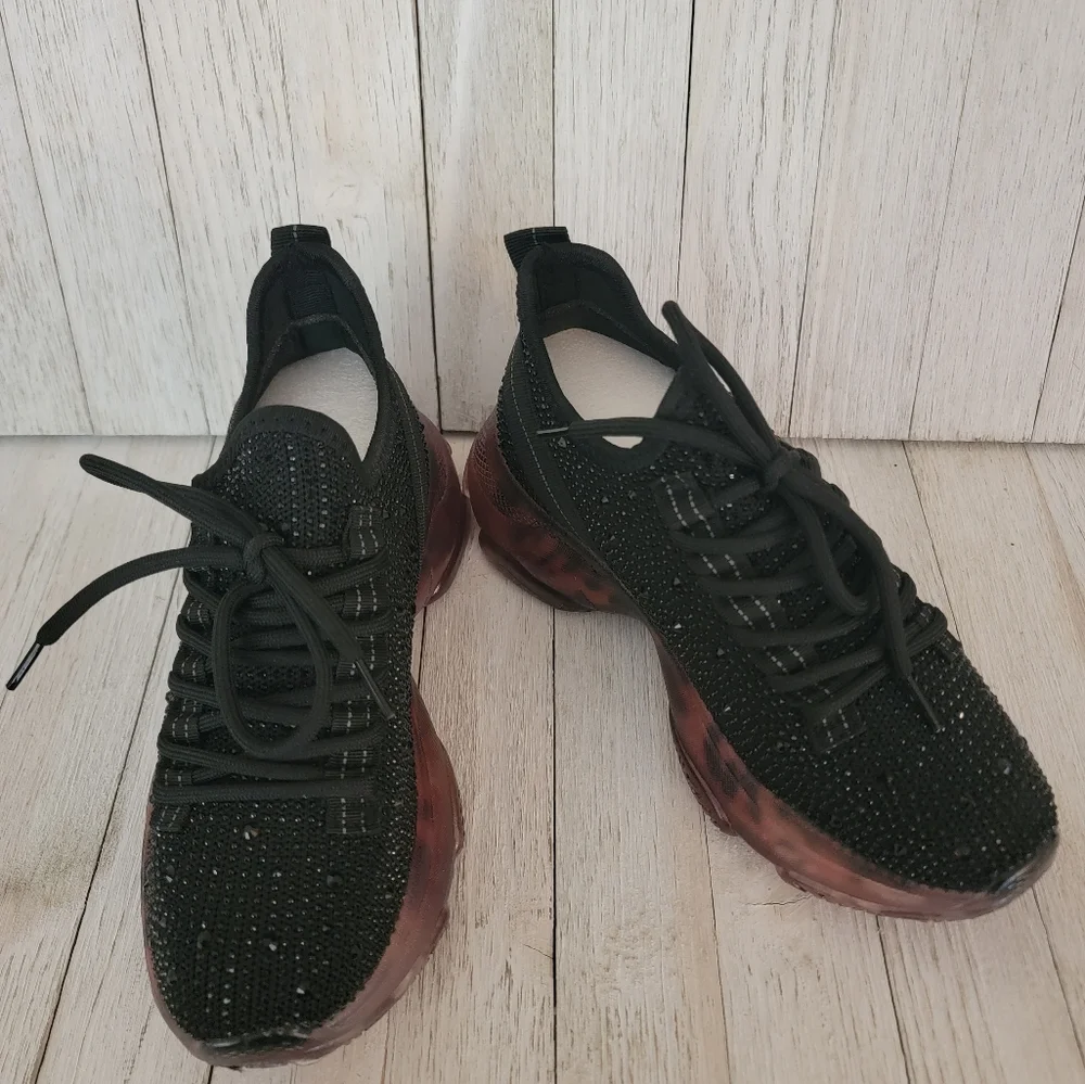 40% OFF SALE-VERY G/ GYPSY JAZZ- HELLA BLACK RHINESTONE SNEAKERS - Picture 2 of 6